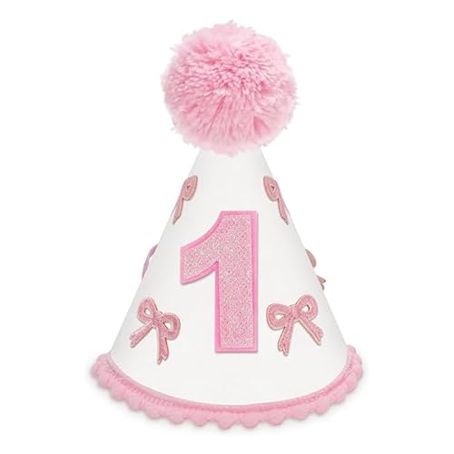 Winmany Baby 1. Geburtstag Hut Säugling Erster Geburtstag Kegel Kappe Kuchen Smash Party Foto Requisiten Kopfbedeckung Dekor für Mädchen Jungen (Rosa Schleife) von Winmany