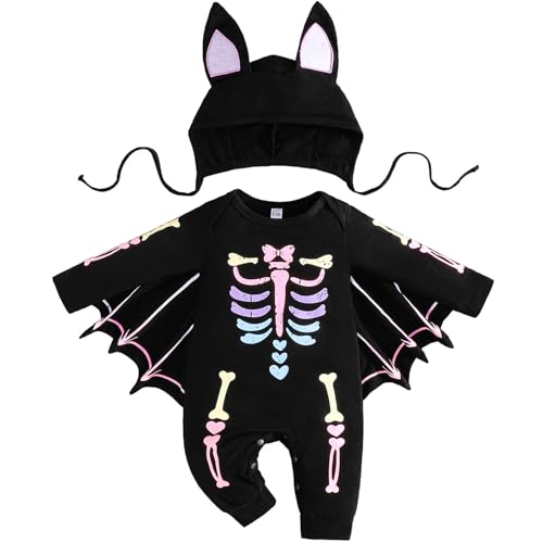 Winmany Neugeborenes Baby Jungen Mädchen Halloween Kostüme mit Hut 2PCS meine erste Halloween Overall Kleinkind Fledermaus Strampler Kleidung (Rosa, 0-3 Months) von Winmany