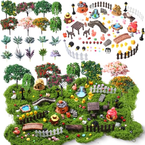 WinnerWhy 116-teiliges Miniatur-Gartenzubehör-Set, Feenhaus-Zubehör, Mini-Figuren, Miniatur-Landschaftsbäume, simulierte Sukkulenten, Kit für DIY-Gartendekoration, Sukkulenten, Puppenhaus, Basteln von WinnerWhy