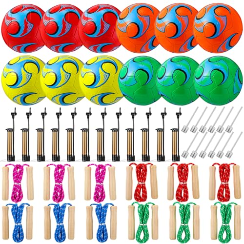 WinnerWhy 12 Sets Betrieb Weihnachten unaufgepumpter Fußball Bulk mit Pumpe Springseil für Kinder, Bulk Soccer Balls Springseil Größe 5 Outdoor Sport Fußball 2,2 m verstellbares Springseil von WinnerWhy