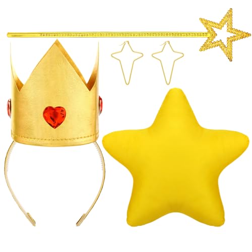 WinnerWhy Prinzessinnenkronen-Zubehör-Set, Prinzessinnen-Kostüm, Zubehör, Halloween, Cosplay, Zubehör für Damen, Mädchen, Prinzessinnen-Kostüm-Set, 4-teilig, Gold, 11.02 x 11.02 inches/ 28 x 28 cm von WinnerWhy