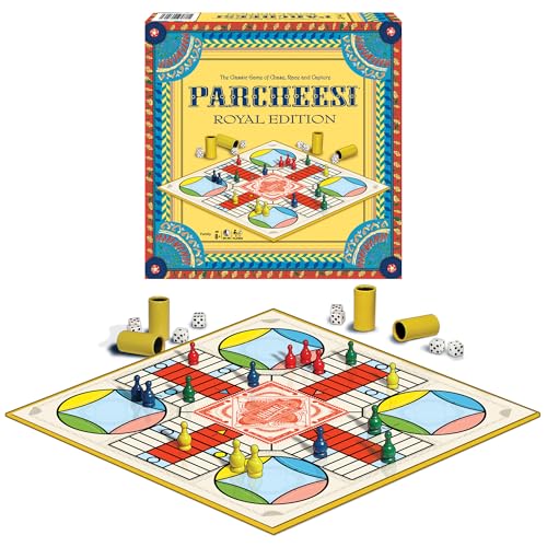 Parcheesi 6106 Königliche Edition von Winning Moves Games USA, klassischer Familienfavorit mit charmanten Kunstwerken, Spielsteinen und Würfelbechern für 2–4 Spieler, ab 8 Jahren von Winning Moves