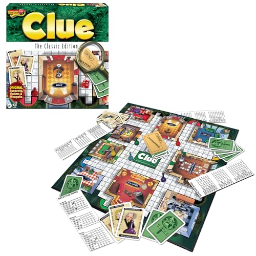 Clue Klassiker mit 1949 Kartenkunst & Verdächtigen, von Winning Moves Games USA, Originales Whodunnit-Mord-Rätselspiel mit Metallwaffen für 3 bis 6 Spieler, ab 8 Jahren von Winning Moves