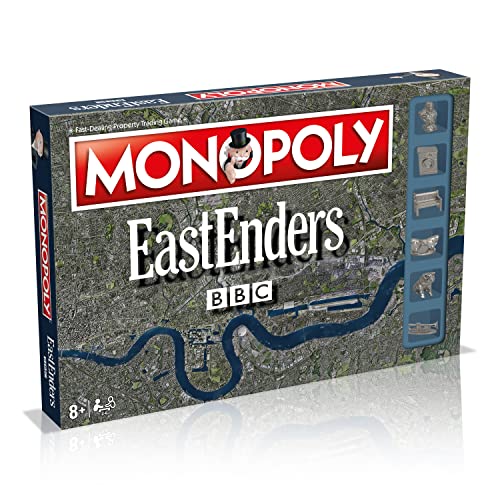 Eastenders Monopoly Brettspiel, Tour deine Lieblingsfiguren aus der beliebten TV-Seife, investiere in Marktstände und Queen Vic Pubs und ernte die Belohnungen, 2-6 Spieler Spiel für Kinder ab 8 Jahren von Winning Moves