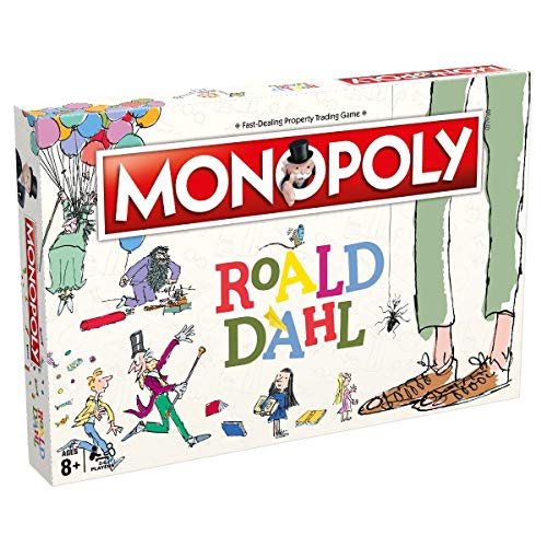 Winning Moves Roald Dahl Monopoly-Brettspiel, Wählen Sie Ihren Token aus Matildas Büchern, James's Giant Peach und bereisen Sie Charaktere und Orte aus den Geschichten von Roald Dahl, Spiel für 2–6 Sp von Winning Moves