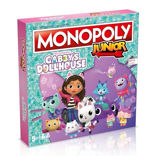 Winning Moves Gabby's Dollhouse Monopoly Junior Brettspiel, Panda Paws, Kirry Fairy, Baby Box, DJ Katzenminze und tauschen Sie Ihren Weg zum Erfolg, tolles Geschenk für Kinder ab 6 Jahren von Winning Moves