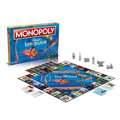 Winning Moves Disney Lilo and Stitch Monopoly-Brettspiel, begeben Sie Sich auf eine Reise außerhalb Dieser Welt mit Lilo, Stitch, Nani, Jumba und vielen mehr, Geschenk für Kinder ab 8 Jahren von Winning Moves