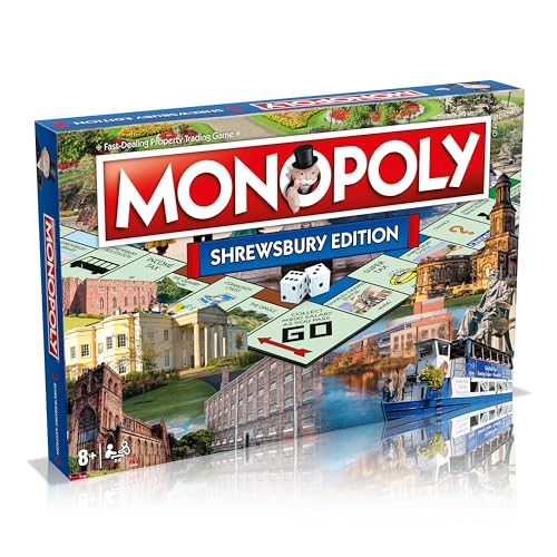 Winning Moves Shrewsbury Town Monopoly-Brettspiel, Advance to Concord College, Shrewsbury Castle und Theatre Severn und tauschen Sie Ihren Weg zum Erfolg, 2–6 Spieler sind EIN tolles Geschenk für von Winning Moves