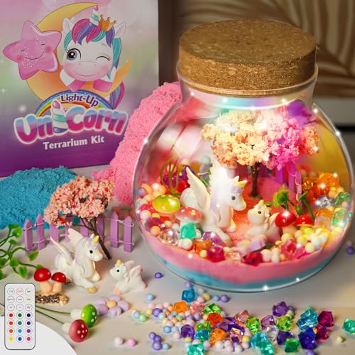 Einhorn Geschenke für Mädchen, Bastelset Kinder Spielzeug 4 5 6 7 8 Jahre, Nachtlicht Einhorn Terrarium Set Geburtstagsgeschenk Kinder Mädchen, Basteln Geschenke Weihnachten von Winnrok