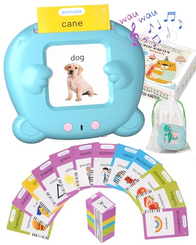 Italienischer Standard, Flashcard Lernspielzeug für Kinder von 2-6 Jahren, 112 Blätter 224 Wörter zum Lernen Audio, Montessori sensorisches Spielzeug für die Logopädie des Autismus Blau von Winnrok