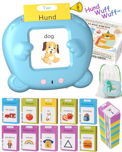 Winnrok Sprechende Lernkarten Deutsch Englisch Lernen für Kinder, Oster Geschenke Kinder Sprechen Lernspielzeug Sprachförderung ab 2 3 4 Jahre, Flash Cards Lernspiele Vokabelfreund 224 Wörter Blau von Winnrok