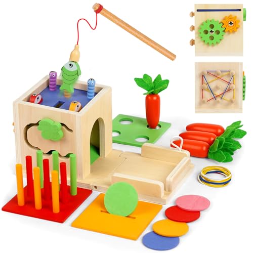 Winnrok Montessori Spielzeug ab 1 2 3 Jahr, 8-in-1 Objektpermanenz Sortierspiel, Steckspiel Motorikspielzeug,Einjährige Holzspielzeug Lernspielzeug Weihnachts Geschenk Mädchen Kinder Junge Baby von Winnrok