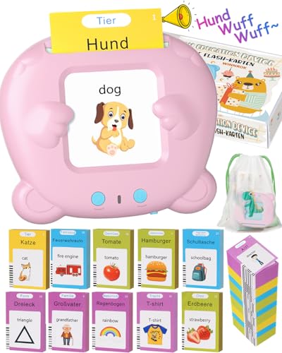 Winnrok Sprechende Lernkarten Deutsch Englisch Lernen für Kinder, Oster Geschenke Kinder Sprechen Lernspielzeug Sprachförderung ab 2 3 4 Jahre, Flash Cards Lernspiele Vokabelfreund 224 Wörter Rosa von Winnrok