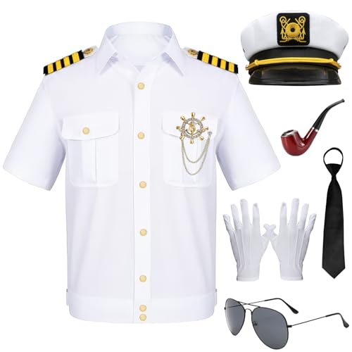 8-teiliges Kapitän Matrosen Kostüm Set, ideales Kapitän Cap Kostüm, Captain Sailor Dress-up Party Kostüm für Männer Frauen (2XL) von Winric