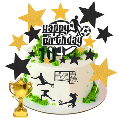 Winric Football Cake Toppers Fussball Tortendeko Kuchendeko 28 Stück Cupcake Topper Fünfzackiger Stern Trophäe Fußball aus Papierkarten Fußball Spieler für Geburtstag Gedenkfeier Theme Party von Winric