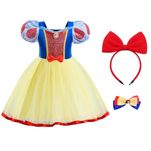 Mädchen Schneewittchen Kleid Kinder, 3 teiliges Set Mädchen Kleid mit Haarbänder Haarspangen, Magie Prinzessin Kleid Cosplay Kostüm für Karneval Halloween Geburtstag von Winric