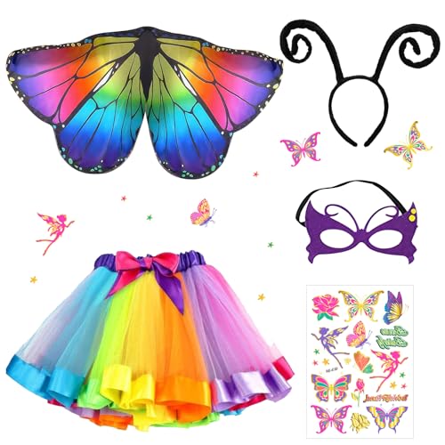 Schmetterling Kostüm Kinder, Karneval Kostüm, Schmetterlingsflügel, Girls Fee Kostüm,Bunter Schmetterling Umhang,für Karneval Fasching Party Cosplay von Winric