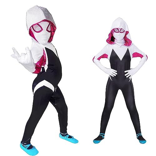 Winric Spider Bodysuit Kostüm für Kinder 2Pcs Spinnen Strumpfhosen Spinnen Overall Spinne Fancy Dress für Weihnachten Karneval Party (Kid, 110) von Winric