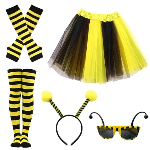 Winric 5 Stück Bienen Kostüm für Erwachsene, Biene Kostüm Accessoire mit Biene Brille, Biene Stirnband Biene, Bienenhandschuhe Party Cosplay Set von Winric