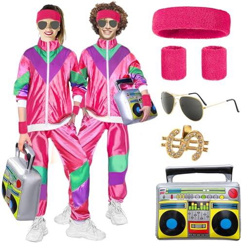 Winric 80er Jahre Outfit Herren Damen, 80er Trainingsanzug, 80er Jahre Accessoires, 80er 90er Jahre Herren Damen, Faschingskostüme, Karneval kostüm für 80er 90er Jahre Themenparty von Winric