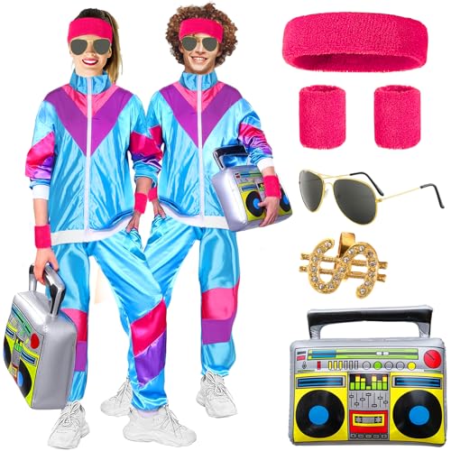 Winric 80er Jahre Outfit Herren Damen, 80er Trainingsanzug, 80er Jahre Accessoires, 80er 90er Jahre Herren Damen, Faschingskostüme, Karneval kostüm für 80er 90er Jahre Themenparty. von Winric