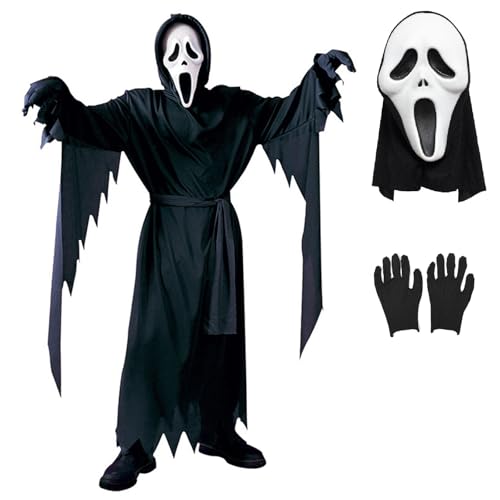 Winric Halloween Scream Ghost Face Kostüm für Erwachsene,Halloween Ghostface Maske Gewand Skelett Maske Handschuhe Gürtel für Halloween, Karneval, Mottoparty von Winric