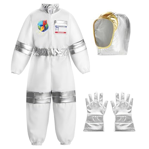 Winric Spaceman Costume Child Astronaut Costume Kids Astronaut Kostüm Kinder Spacesuit Spaceman Jumpsuit Kids Fancy Dress Outfit Halloween Costumes (Silberweiß, M) von Winric