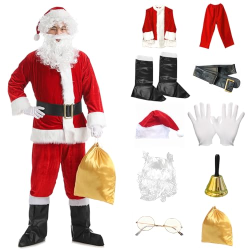 Winric Weihnachtsmann-Kostüm für Erwachsene, Herren, Deluxe, königliches Plüsch, Weihnachtsmann-Kostüm, Weihnachtsmann-Kostüm, Verkleidung (Rot, XXL) von Winric