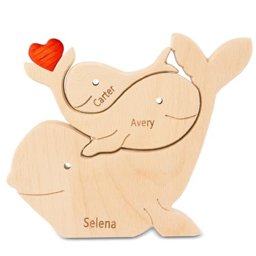 Personalisiertes Holzkunstpuzzle der Walfamilie, 2-6 Namen Benutzerdefinierte Holz Schnitzereien Familie Puzzle Geschenk, Desktop Ornament Home Tischdekoration für Familie Andenken Geschenke von Winscoy