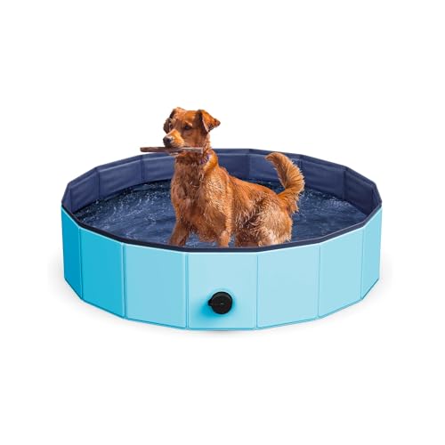 Pool für Hunde und Katzen, 160 x 30 cm, Harter Pool für den Innen- und Außenbereich, rutschfest und faltbar, aus strapazierfähigem PVC-Material, in Rot und Blau von Wintem