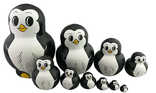 Set aus 10 ineinander stapelbaren Tieren - Motiv „Pummeliger Pinguin“ - Matroschka-Prinzip - handgefertiges Spielzeug aus Holz für die Dekoration des Kinderzimmers von Winterworm