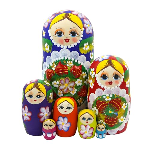 Winterworm Set mit 7 Beeren und Blumen Muster Holz Nesting Puppen Matroschka Russische Puppe von Winterworm