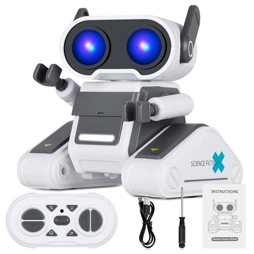 Winthai Roboter Kinder Spielzeug, Ferngesteuerter Roboter mit LED-Augen, Musik, RC Kinderspielzeug Kinder für ab 3 4 5 6 7 8 Jahre Jungen und Mädchen, Grau von Winthai