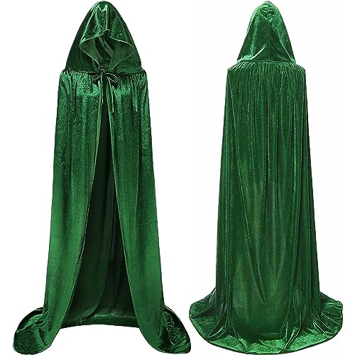 Winwild Grüner Samt Umhang mit Kapuze,170CM Samt Cape Vampir Kostüm Damen Herren Erwachsener für Karneval Halloween Cosplay Kostüm(XL,Grün) von Winwild