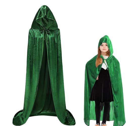 Winwild Grüner Samt Umhang mit Kapuze Kinder 120CM Samt Cape Halloween Umhang Kinder Vampir Kostüm Mädchen Junge für KarnevalCosplay(S,Grün) von Winwild