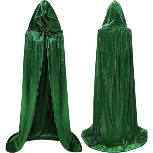 Winwild Grüner Samt Umhang mit Kapuze Kinder 140CM Samt Cape Halloween Umhang Kinder Vampir Kostüm Mädchen Junge für KarnevalCosplay(M,Grün) von Winwild