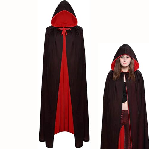 Winwild Halloween Umhang Damen Vampir Rot Schwarzer Umhang mit Kapuze 140CM/160CM Vampir Kostüm Erwachsene Vampir Umhang Cape Halloween Karneval Kostüm von Winwild