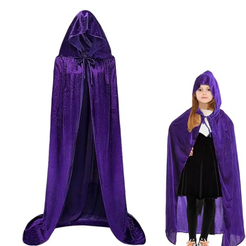 Winwild Halloween Umhang Kinder 120CM Lila Umhang mit Kapuze Samt Cape Vampir Kostüm Mädchen Junge für Karneval Halloween Cosplay Kostüm(S,Lila) von Winwild