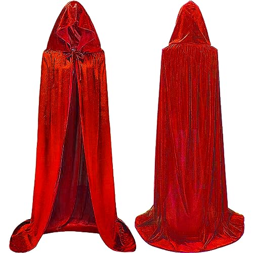 Winwild Roter Samt Umhang mit Kapuze,170CM Halloween Cape Vampir Kostüm Damen Herren Erwachsener für Karneval Cosplay Kostüm(XL,Rot) von Winwild