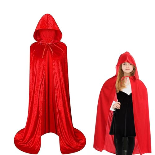 Winwild Roter Umhang mit Kapuze Kinder 120CM Samt Cape Vampir Kostüm Halloween Umhang Kinder Kostüm Mädchen Junge für KarnevalCosplay(S,Rot) von Winwild