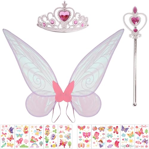 Feenflügel Rosa Halloween Karneval Feenflügel Erwachsene Kinder Elfenflügel Schmetterlingsflügel Erwachsene Glitzer Feen Flügel Kostüm Damen Fairy Wings(60×48CM) von Winwild