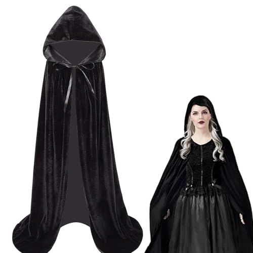 Winwild Schwarzer Umhang mit Kapuze Kinder 140CM Samt Cape Vampir Kostüm Halloween Umhang Mädchen Junge für Karneval Halloween Cosplay(M) von Winwild