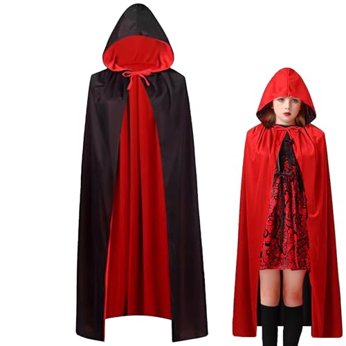 Winwild Vampir Umhang Kinder Halloween Umhang Schwarz Rot Vampir Umhang mit Kapuze 120CM/140CM Vampir Kostüm Mädchen Vampire Cape Halloween Kostüm Umhang von Winwild