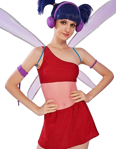 Winx Club Damen Musa Cosplay Feenkostüm Outfit One-Shoulder-Top Gymnastikanzug und Rock mit einem Paar Flügel, Rot/Ausflug, einfarbig (Getaway Solids), L von Winx Club