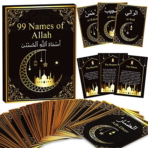 99 Namen von Allah Lernkarten Koran Verse Asma UI Husna Karten Eid Al Adha Lernkarten in arabisch und englisch Eid oder Ramadan Geschenke für Familie Freunde 14 x 7,9 cm von Wiooffen