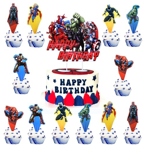 13 Stück Tortendeko Cupcake Topper Avengers Geburtstag Kuchen Deko, Kinder Party Tortenfiguren Happy Birthday Tortendeko, Mädchen Junge Minnie Kuchen Dekoration für Kinder Geburtstag Party von Wirhaut