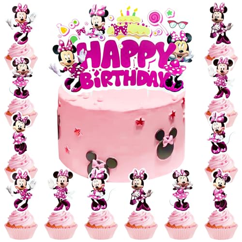 25 Stück Tortendeko mit Minnie Cupcake Topper Geburtstag Kuchen Deko, Kinder Party Tortenfiguren Happy Birthday Tortendeko, Mädchen Junge Minnie Kuchen Dekoration für Kinder Geburtstag Party von Wirhaut