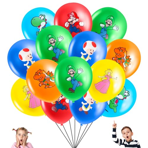 30 Stück Mario Luftballon Geburtstag Deko Themed Kindergeburtstag Deko, Super Bros Luftballon Party Deko Geburtstag, Latexballon Bedruckte Set, Kindergeburtstag Party Supplies für Jungen Mädchen von Wirhaut