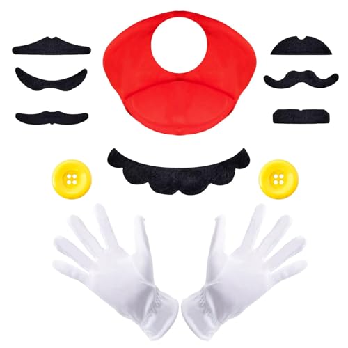 Wirhaut Hüte, Mütze, Kostüm Accessories mit Kappen Schnurrbärte Handschuhe Knöpfe, Halloween Karneval Cosplay Thema Party Kostüm für Kinder Erwachsene von Wirhaut