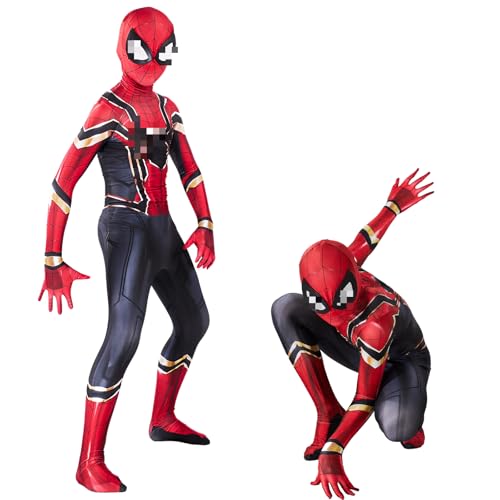 Wirhaut Spider Kostüm, Spider Kostüm Kinder mit Maske, Spider Anzug Kinder Bodysuit 3D Anime Anzug Jumpsuit Spider Kleidung Bodysuit Kostüme für Junge Halloween Karneval Cosplay Party von Wirhaut